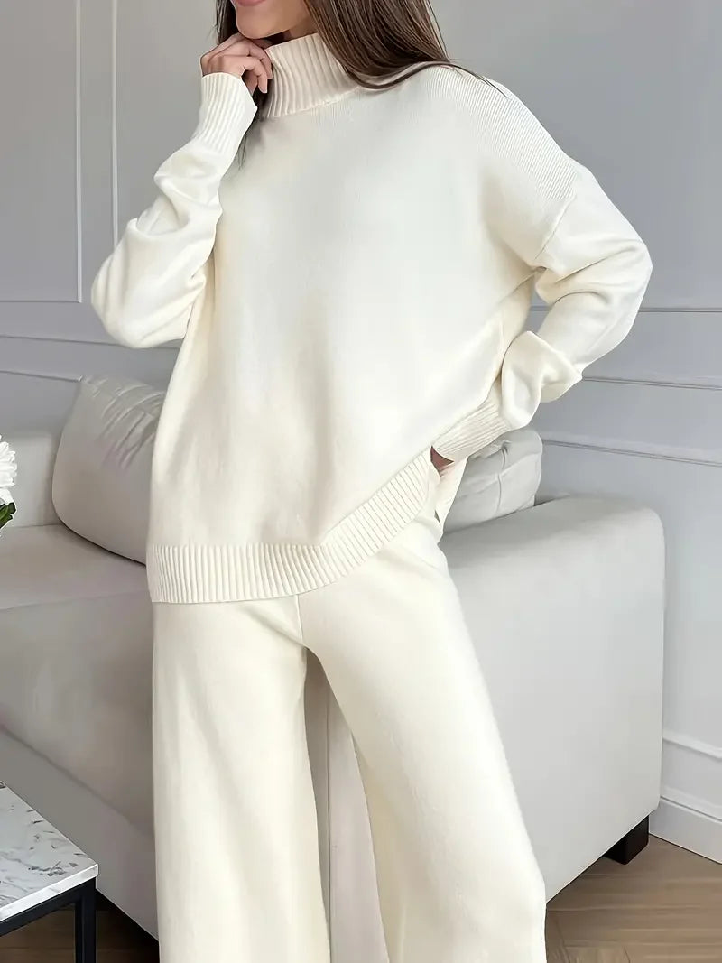 Solid Color Turtleneck Knitting Matching Set - LA FEMME WANDERER
