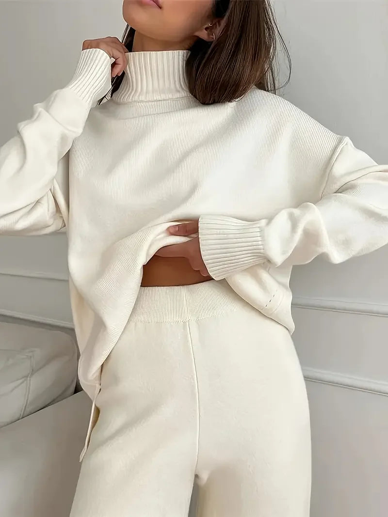 Solid Color Turtleneck Knitting Matching Set - LA FEMME WANDERER