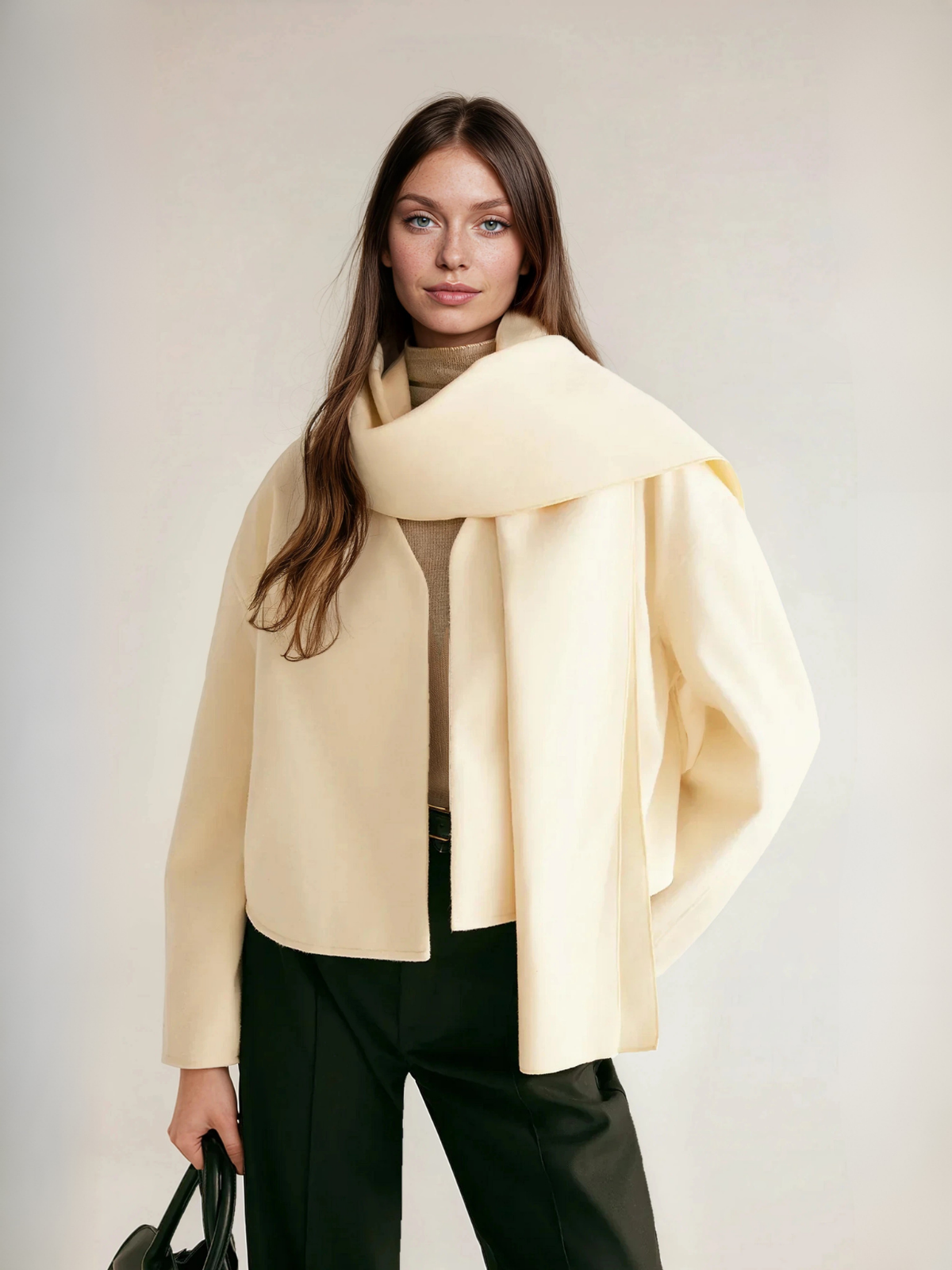 Prosty krótki płaszcz z szalikiem