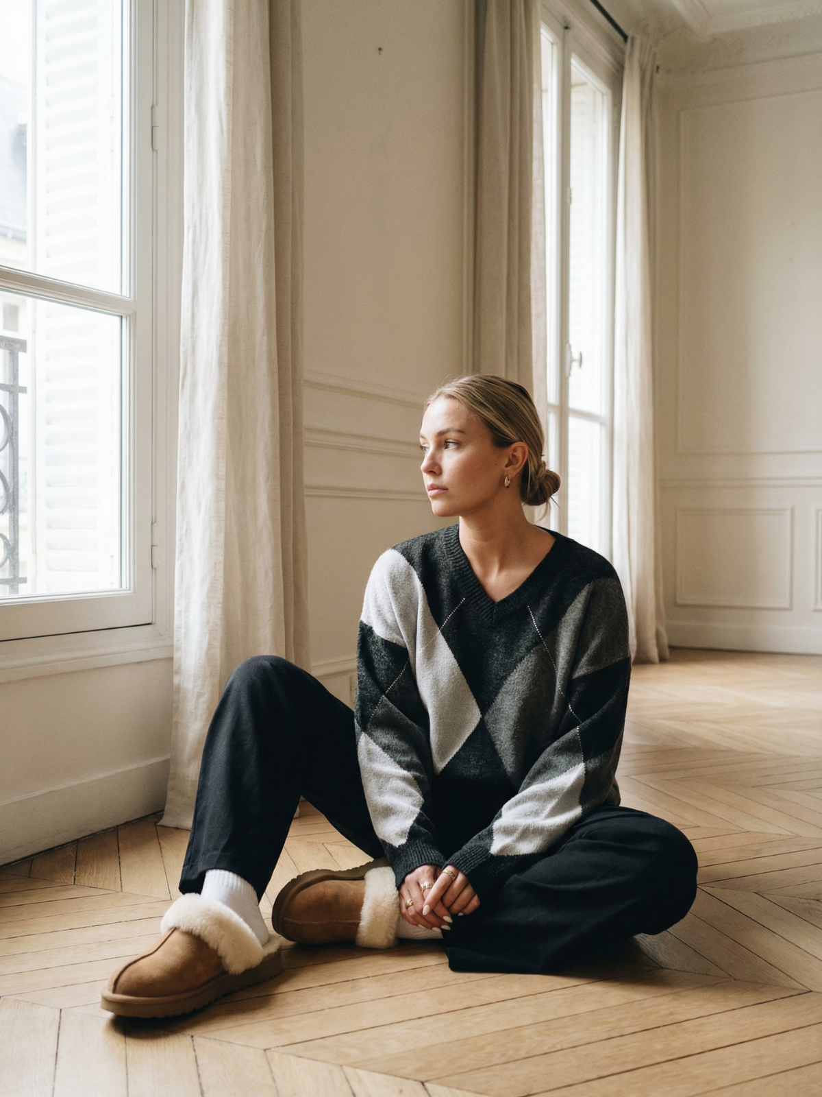 Sweter z dzianiny Diamond Grid Colorblock