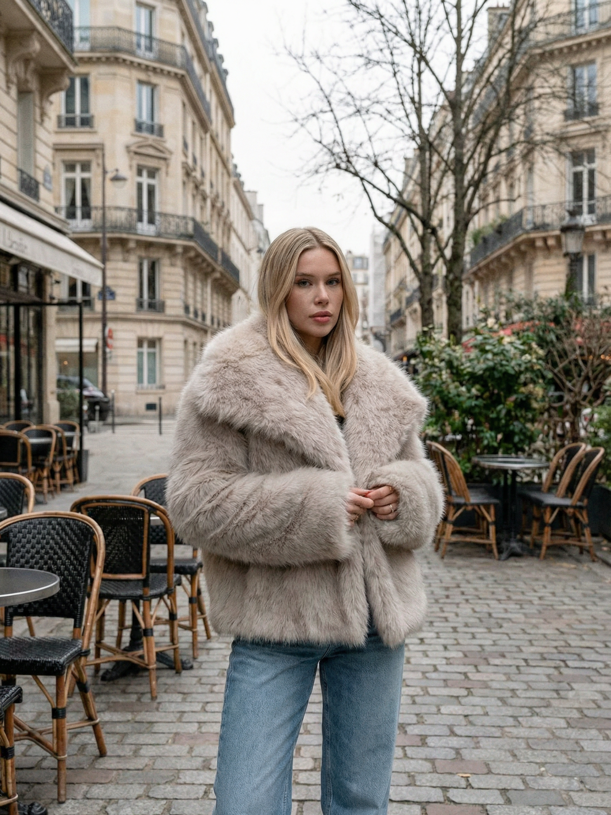 Kurtka nocna ze sztucznego futra