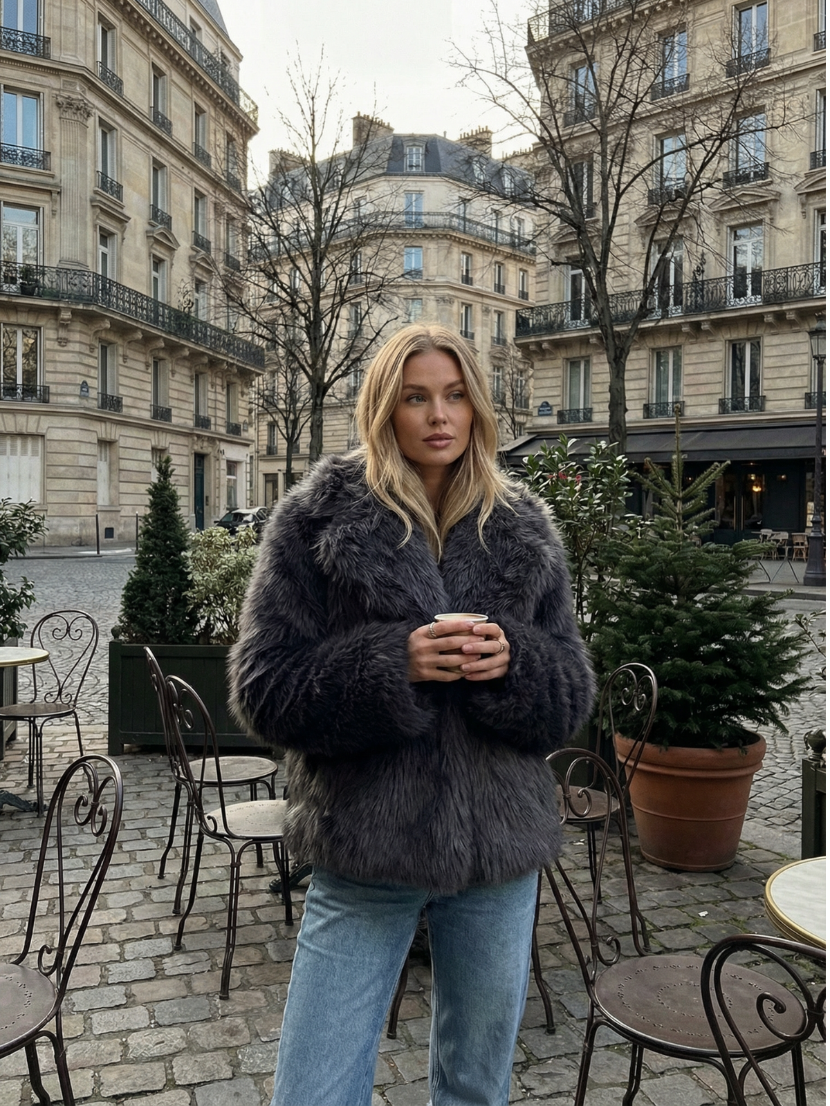 Kurtka nocna ze sztucznego futra