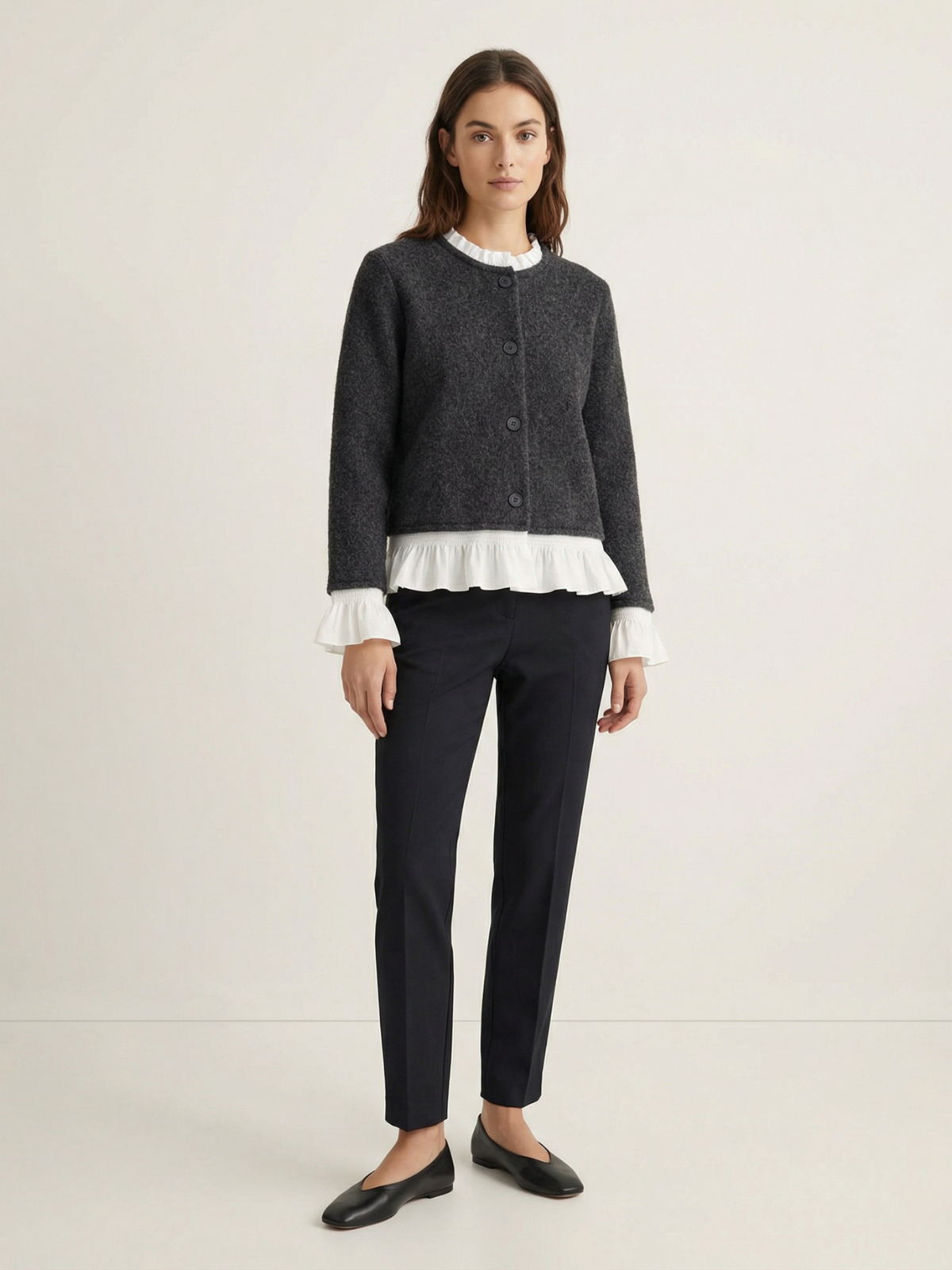 Autumn Patchwork Knit Jacket For Women With Poplin Panels European American Style Versatile Wardrobe Essential