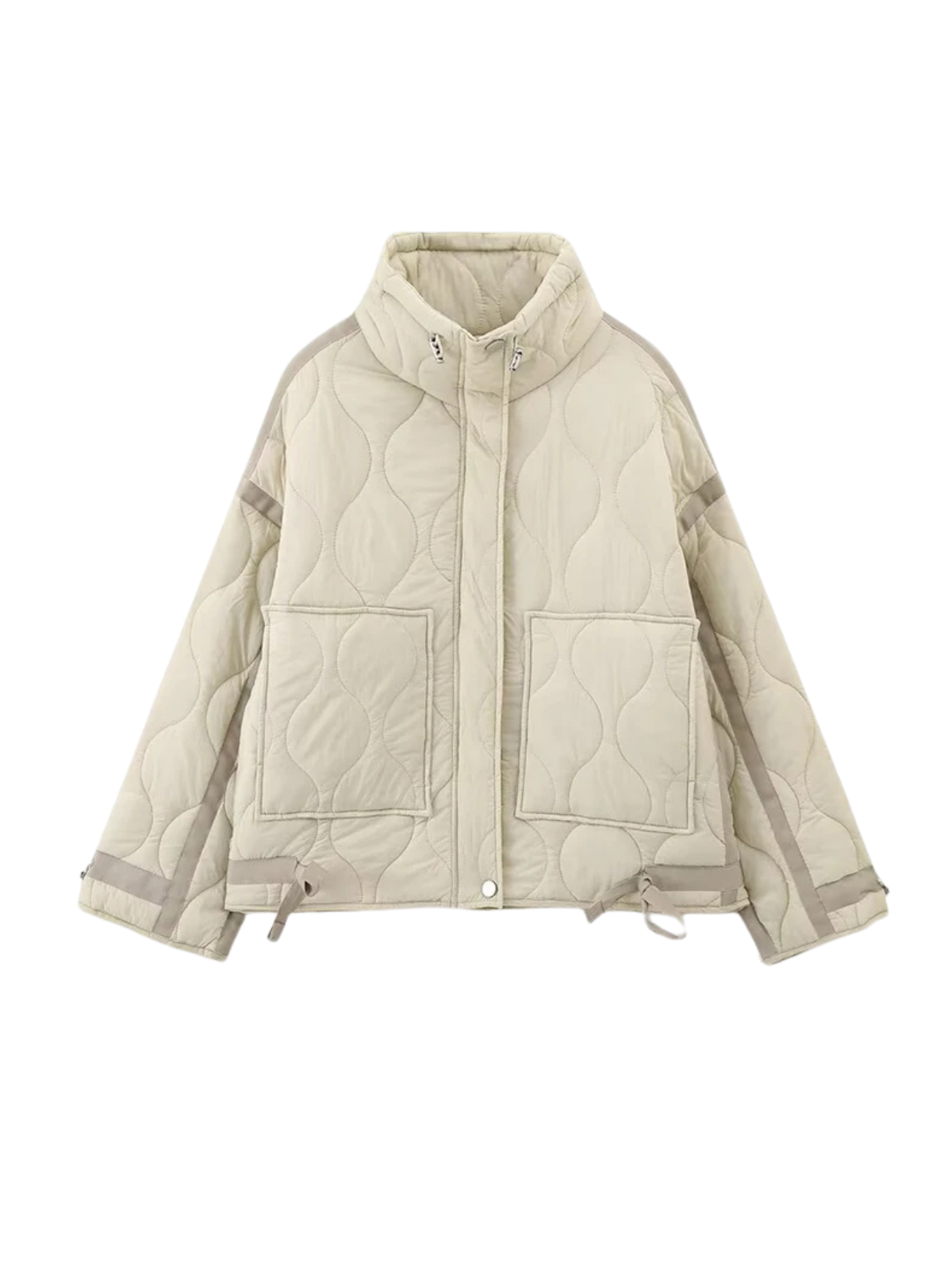 Quilted Bow Neck Jacket With Pockets