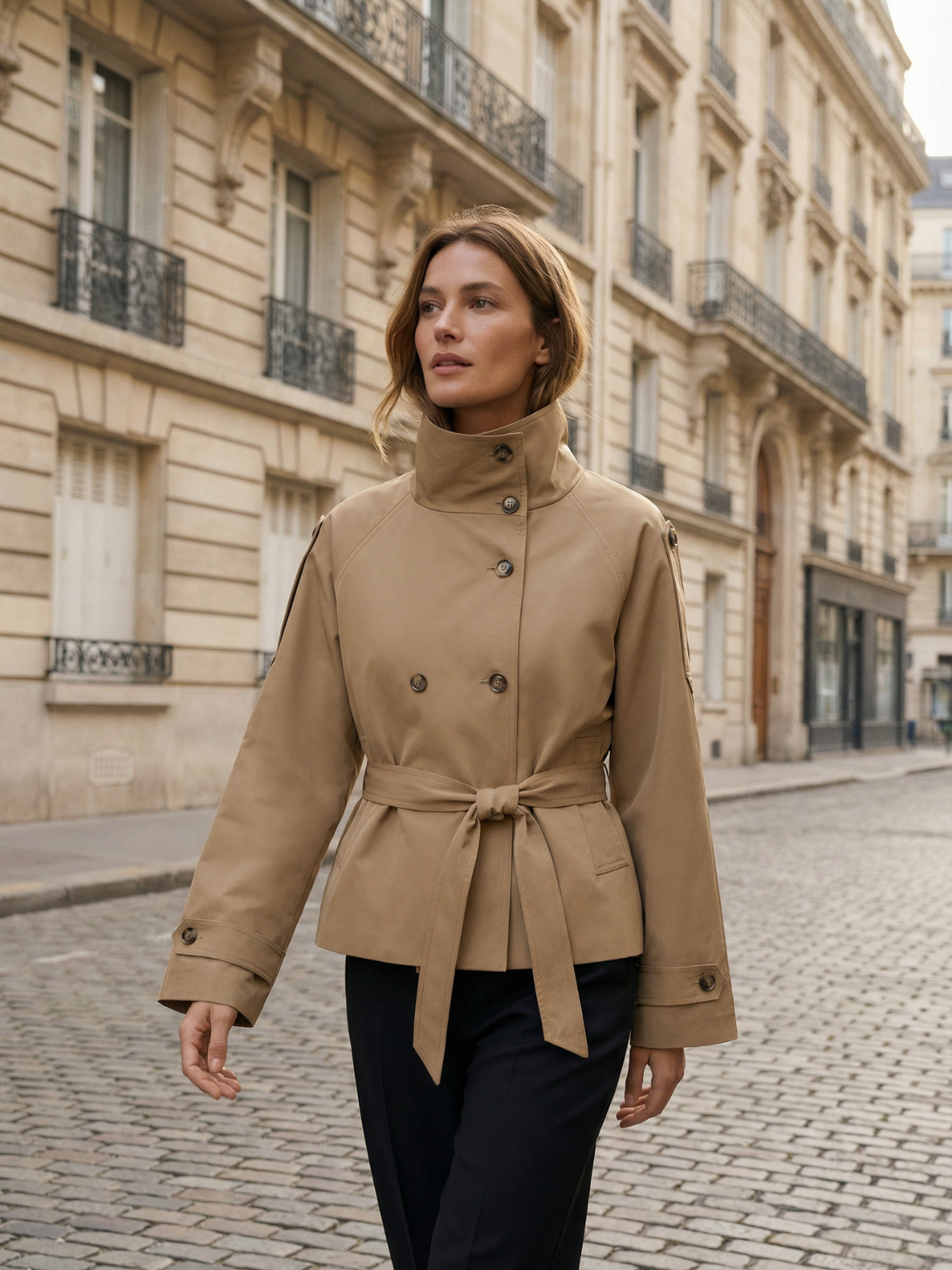 Laceup Doublebreasted Trench Coat Khaki