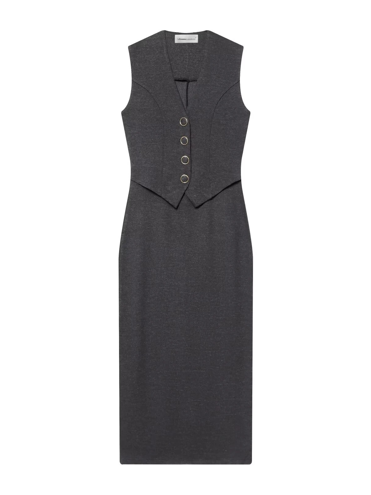 Elegant Sleeveless V Neck Button Midi Pencil Dress For Party And Evening Events And Special Occasions