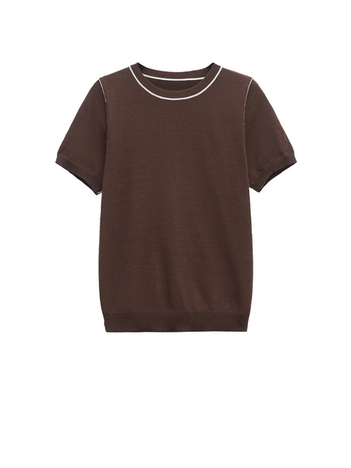 Contrasting Piping O Neck Knit Tee