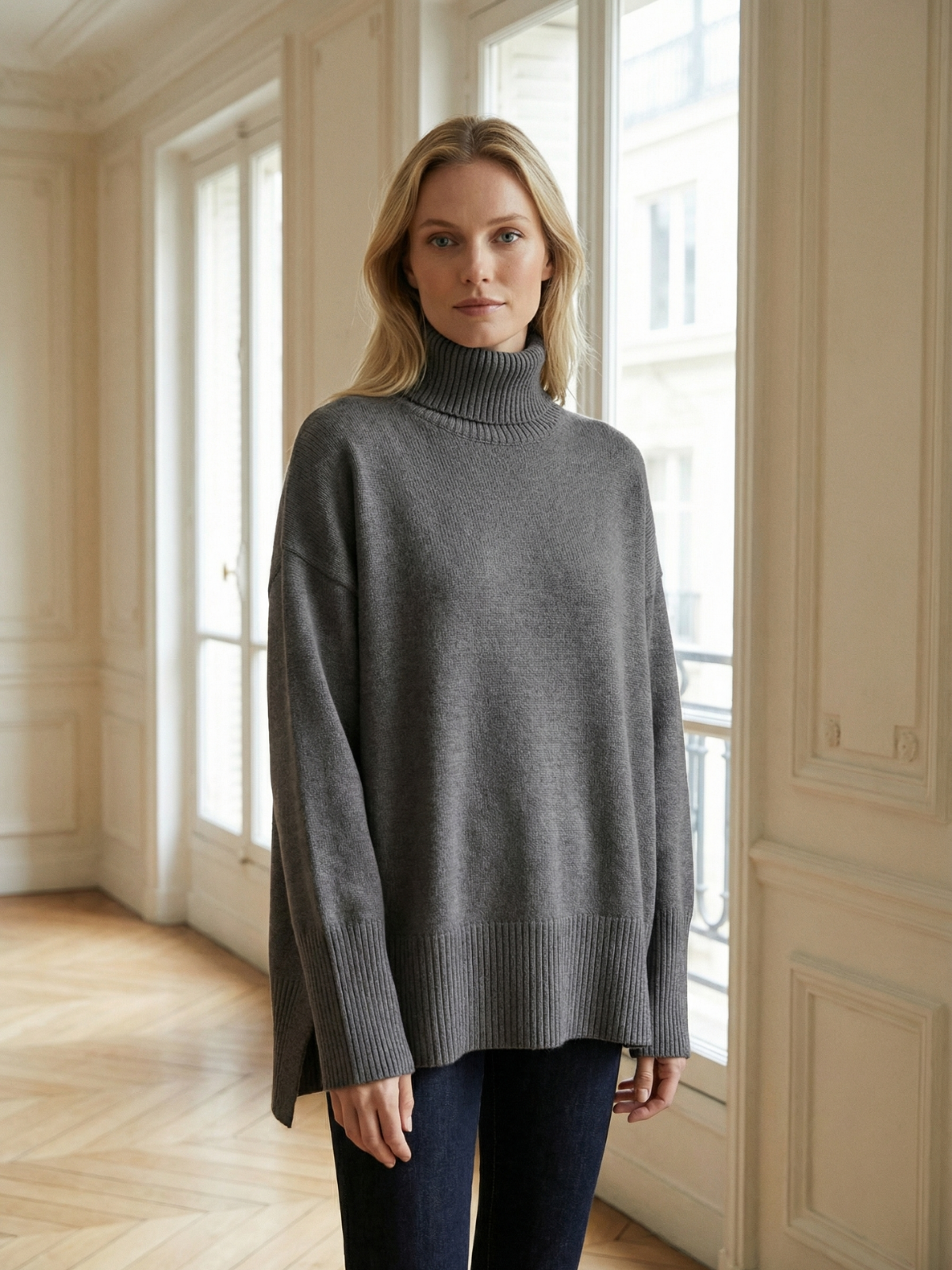 Przytulny zimowy sweter z golfem