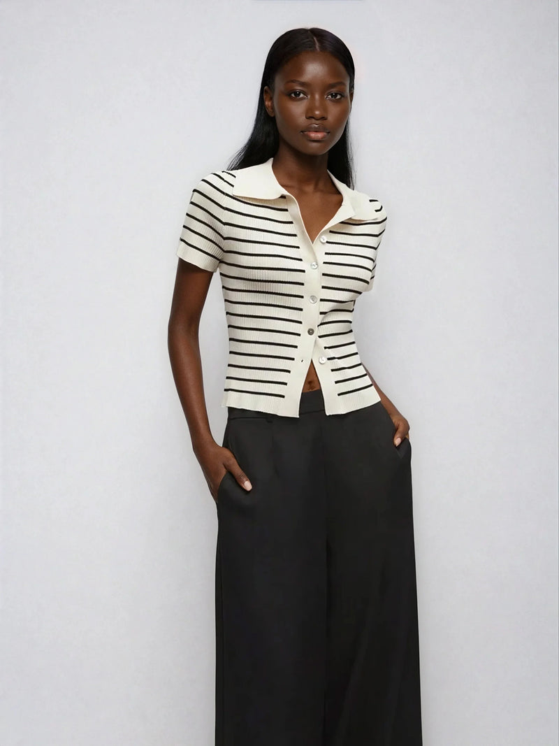 Sweter z dzianiny z podszewką z mieszanki kaszmiru, kołnierzem wykładanym w paski