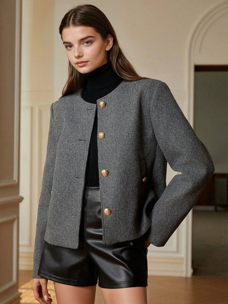 Charcoal Vintage Button Blazer Long Sleeve