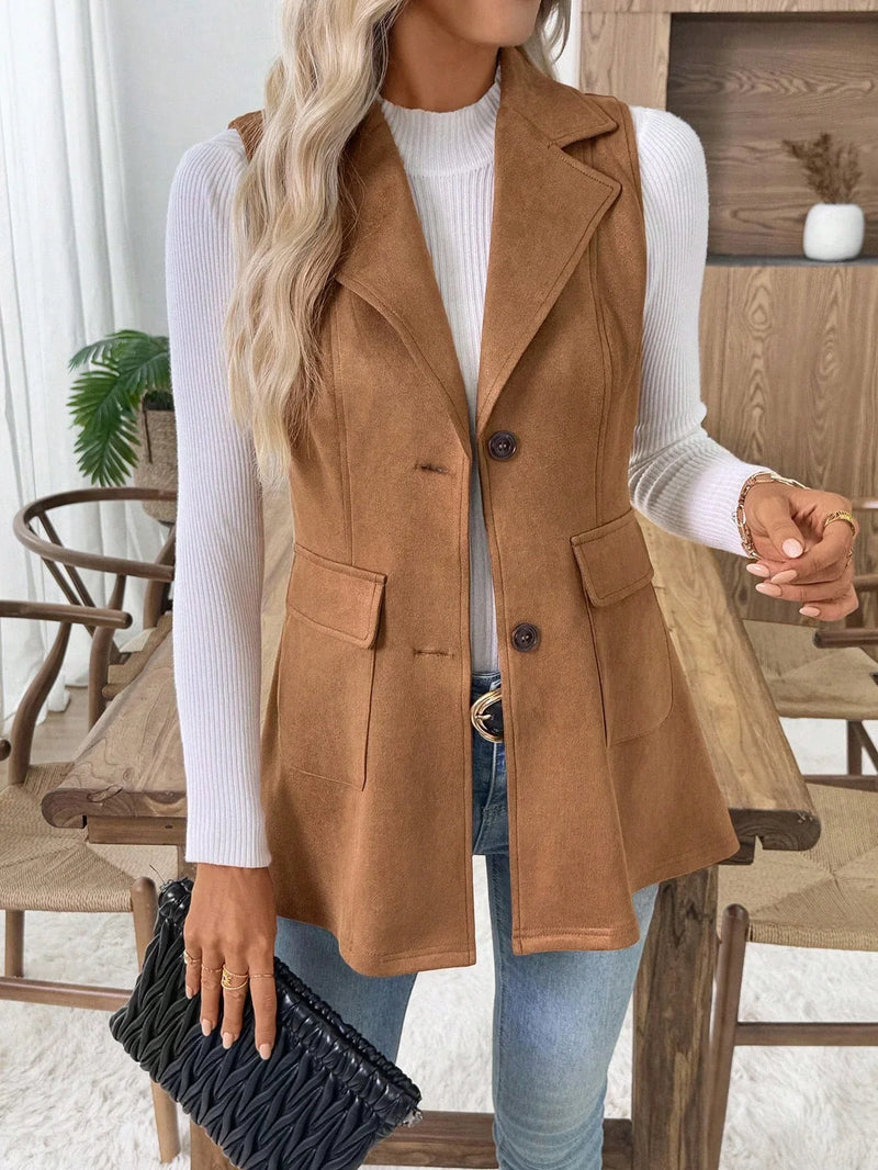 Sleeveless Lapel Neck Vest Blazer Slim Fit With Pockets