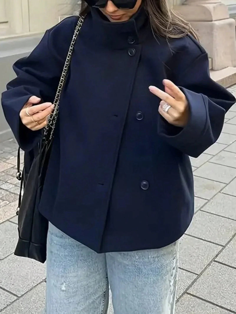 Płaszcz z mieszanki wełny z guzikami z przodu, luźny krój, szykowny i swobodny