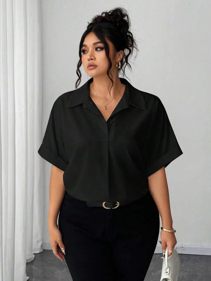 Batwing Sleeve Button Front Shirt Plus Size Casual Top
