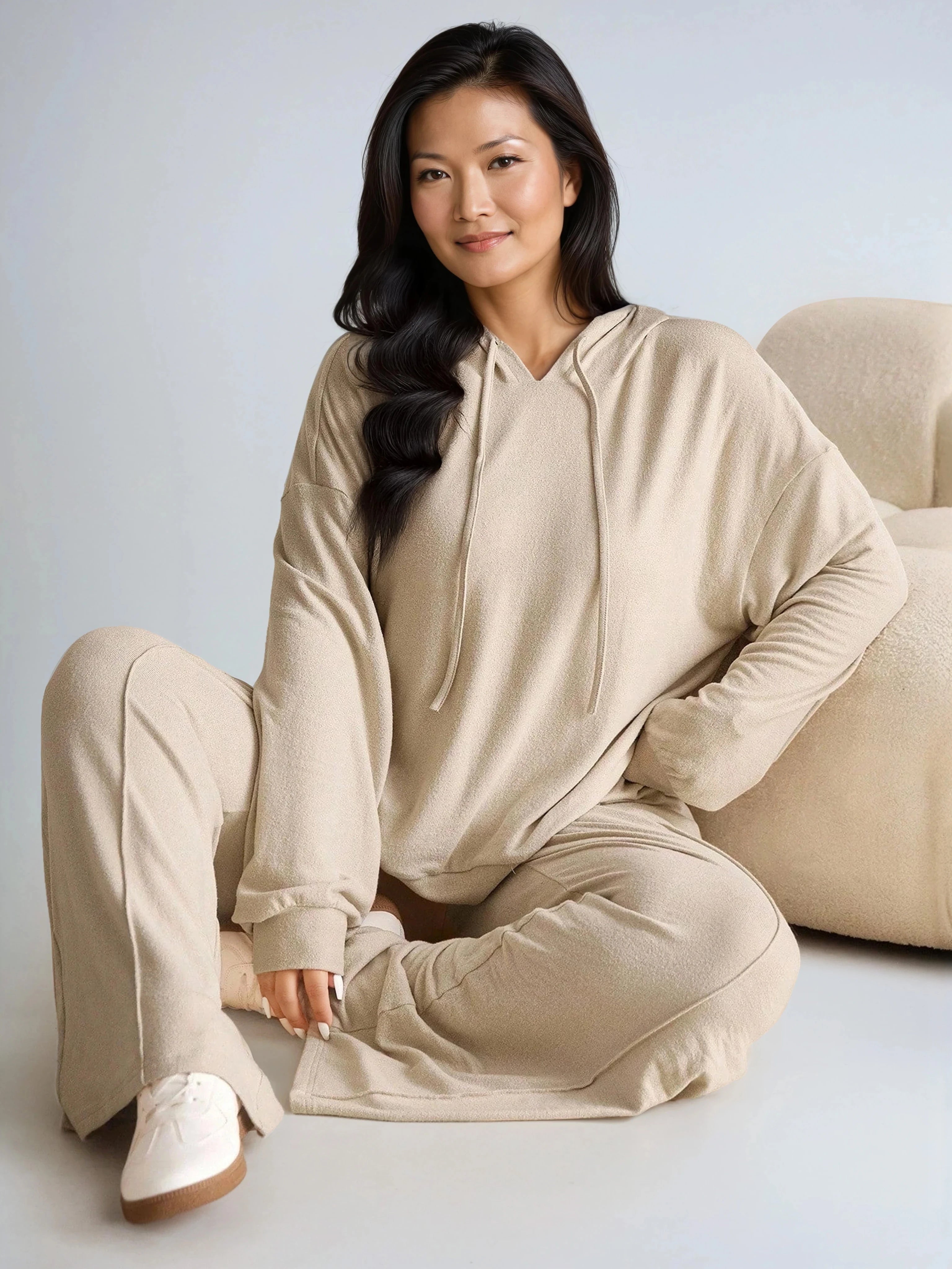 Plus Size Hoodie Set Lined For Warmth With Cozy Gray Pants