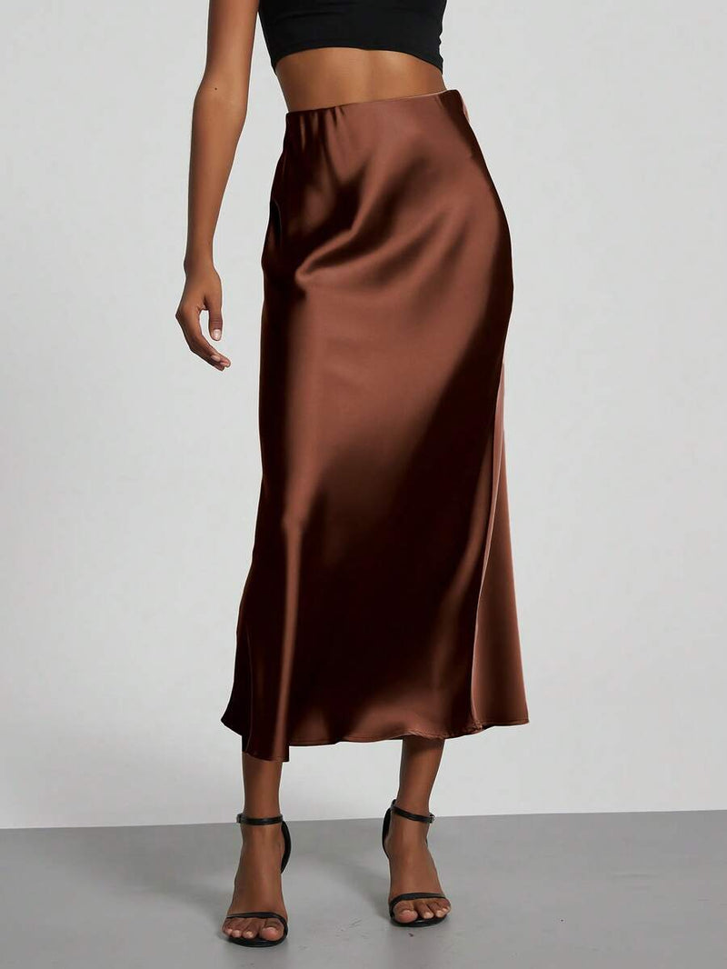 Elastic Satin Maxi Skirt