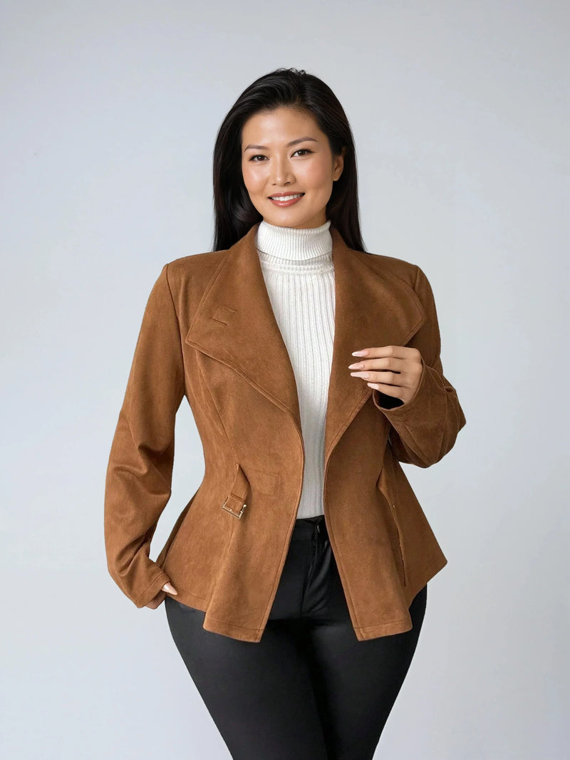 Plus Size Belted Suede Look Jacket For Autumn Essentials
