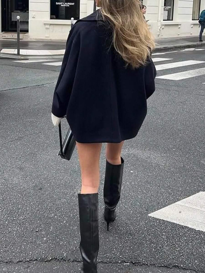 Open Shoulder Wool Jacket With High Collar And Lapel