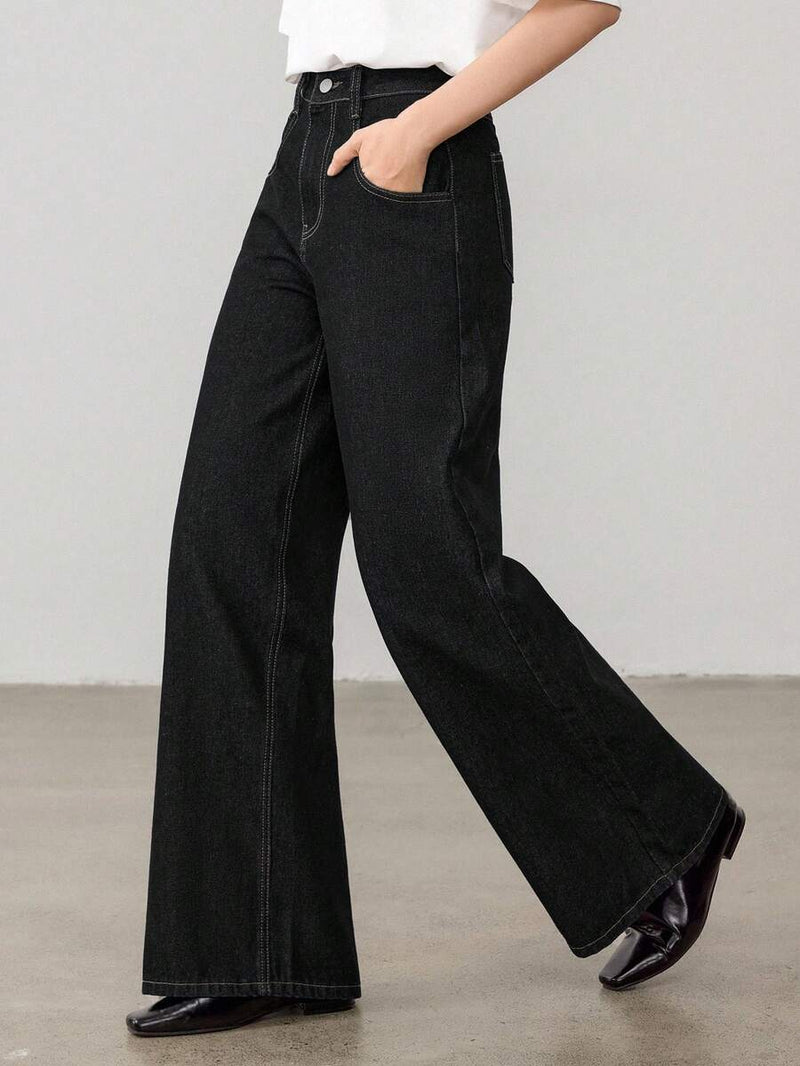 Luźne, proste dżinsy z wysokim stanem