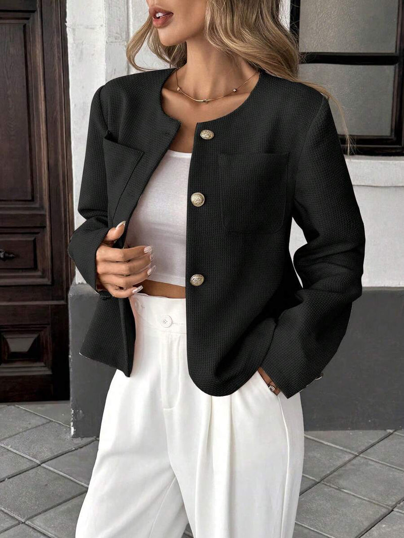 Kurtka damska z długim rękawem i okrągłym dekoltem, regularny krój, odzież wierzchnia na co dzień, wiosna/lato