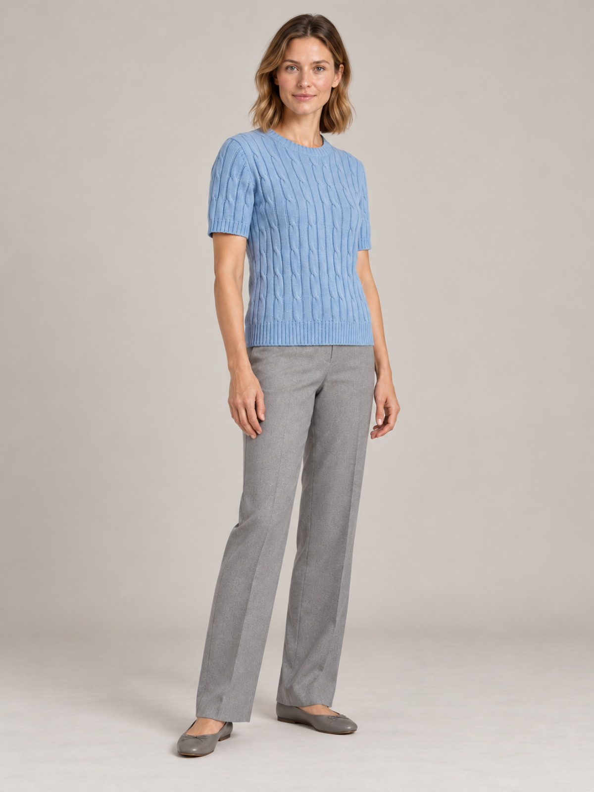 Women’s Cable Knit Short Sleeve Crew Neck Top