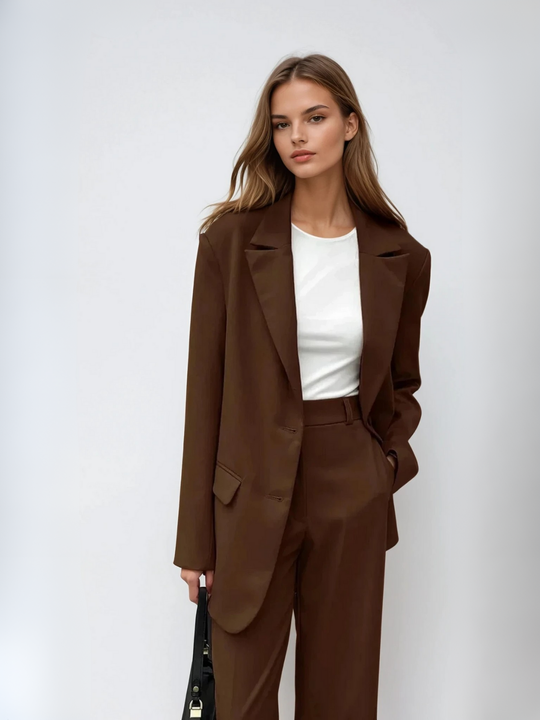 Mocha Vintage Blazer & szerokopasmowe spodnie pasujące