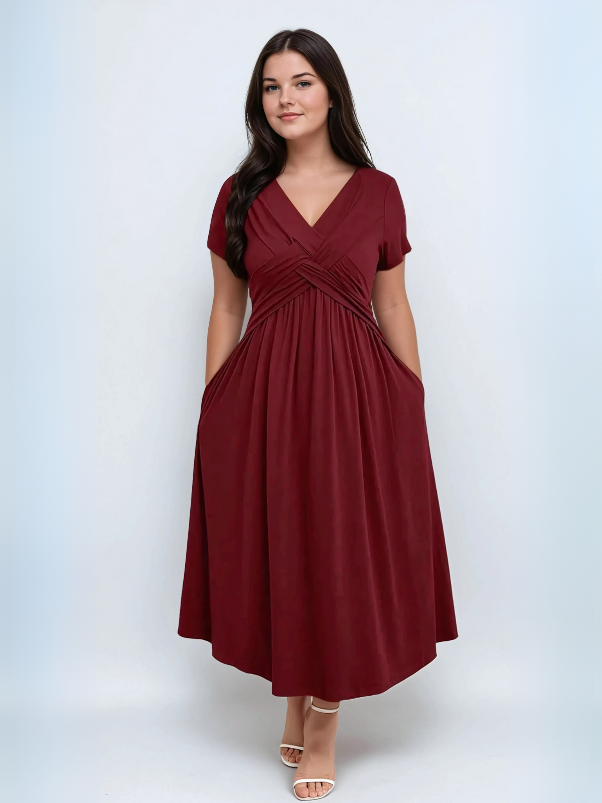 Sundress z szyi w rozmiarach z kieszeniami