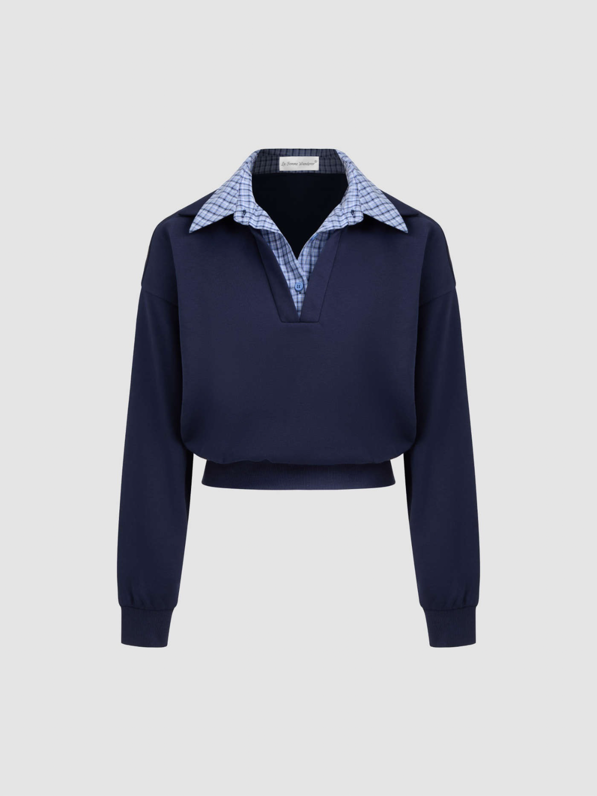 Terry Checks Collar Sweatshirt - LA FEMME WANDERER