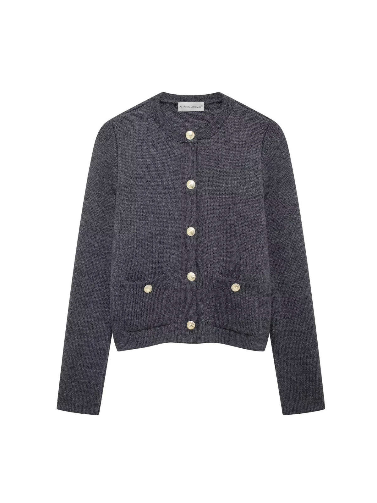 Gold Decorated Row Button Short Knitted Cardigan - LA FEMME WANDERER