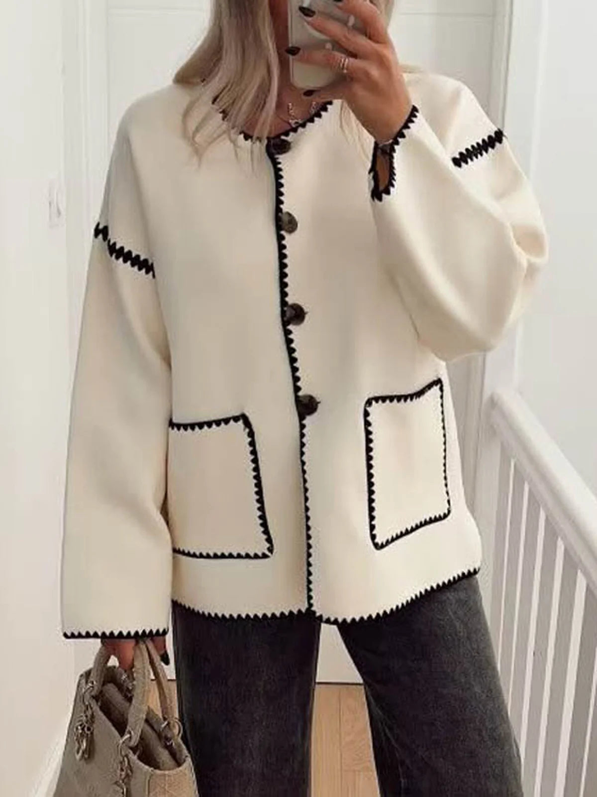 Essential Contrast Trim Coat - LA FEMME WANDERER