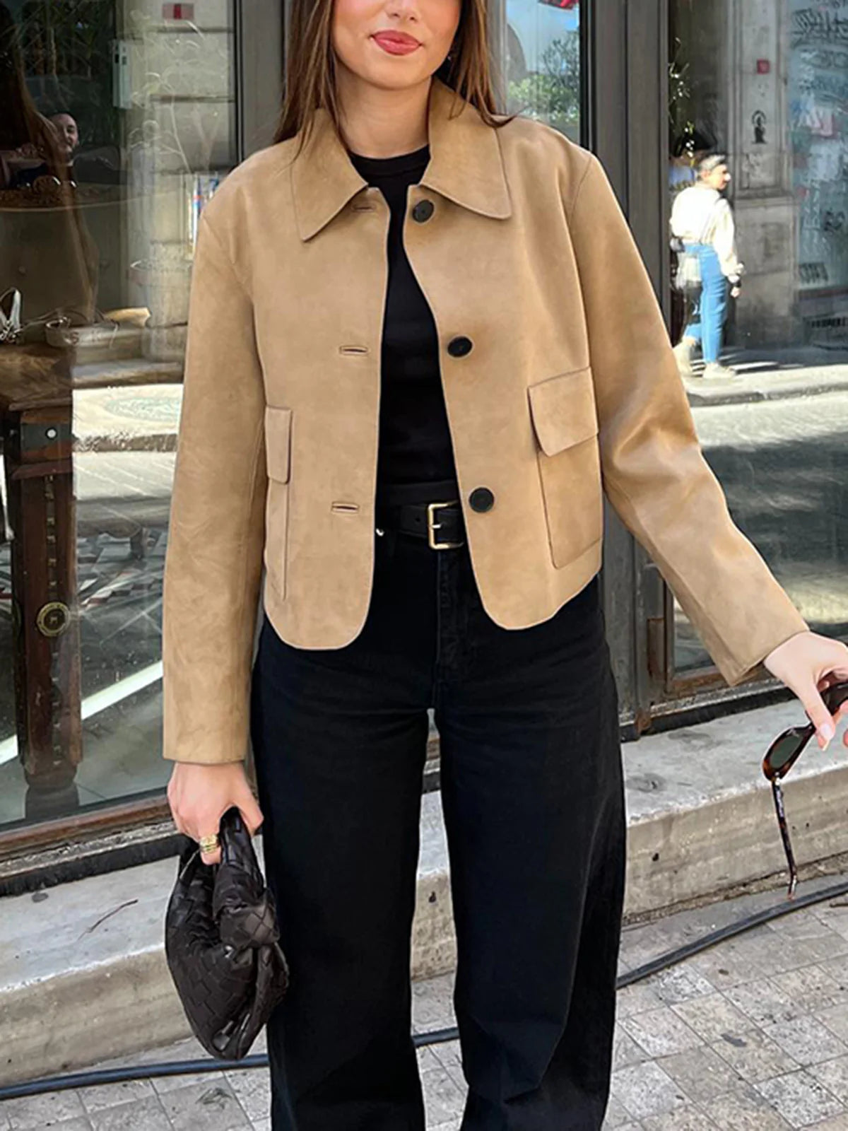 Suede Soft Button Lapel Jacket - LA FEMME WANDERER