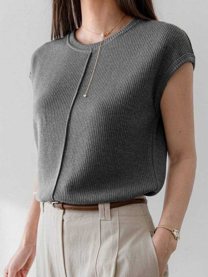 Minimal Style Ribbed Sweater Top