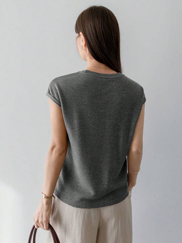 Minimal Style Ribbed Sweater Top