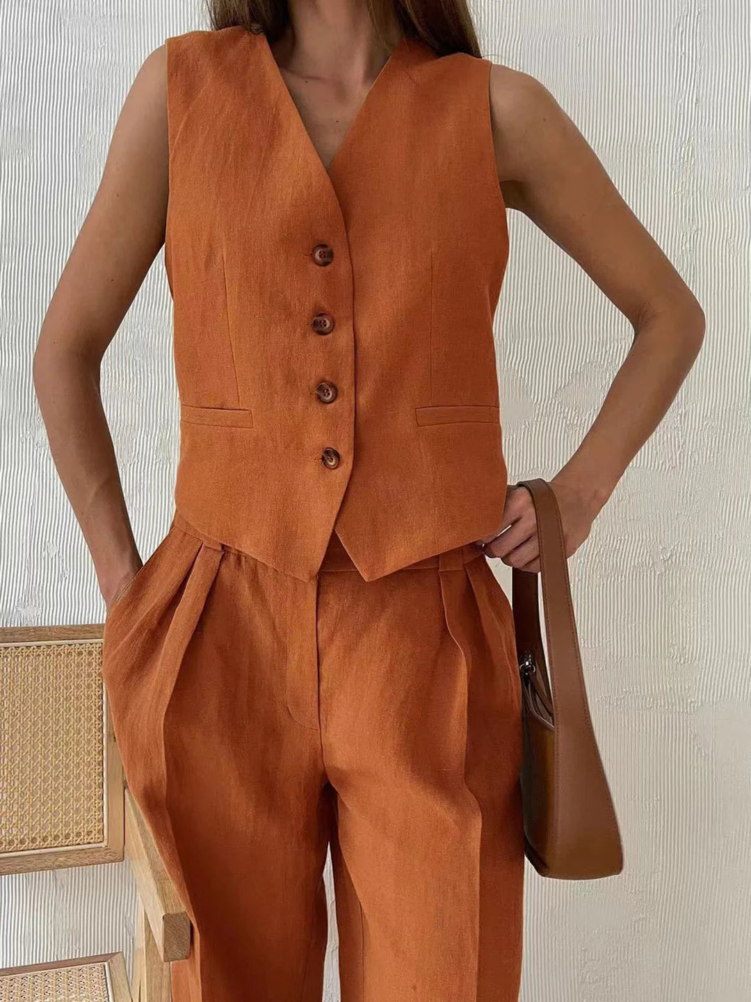 Always Chic Cotton & Linen Pants Matching Set - LA FEMME WANDERER