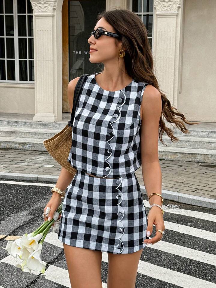 Sleeveless Embroidered Top & High-Waist Mini Skirt Co-Ord Outfit