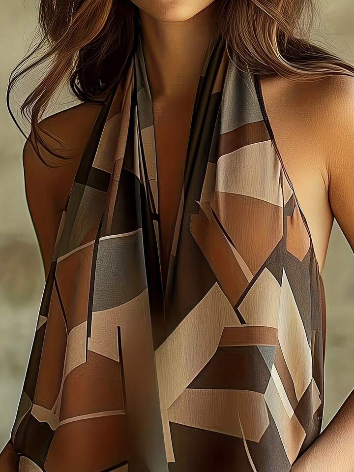 Abstract Geometric Halter Top – Elegant Sleeveless Summer Blouse
