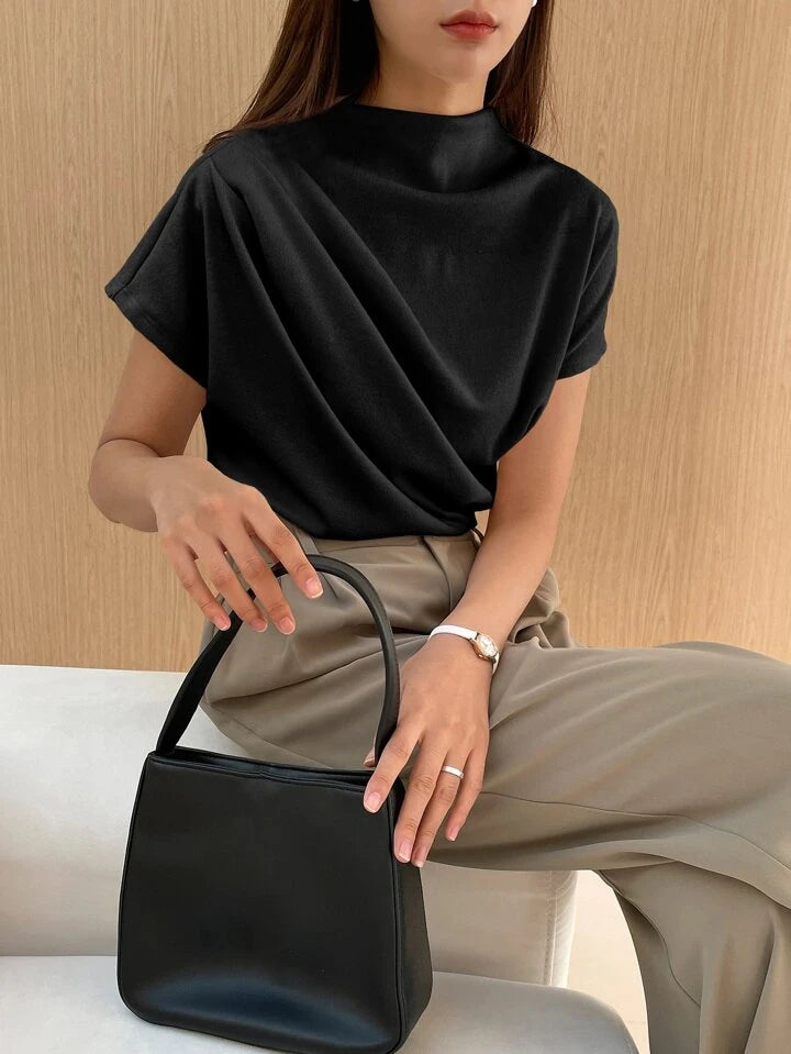Casual Chic Solid Color Funnel Neck Blouse - LA FEMME WANDERER