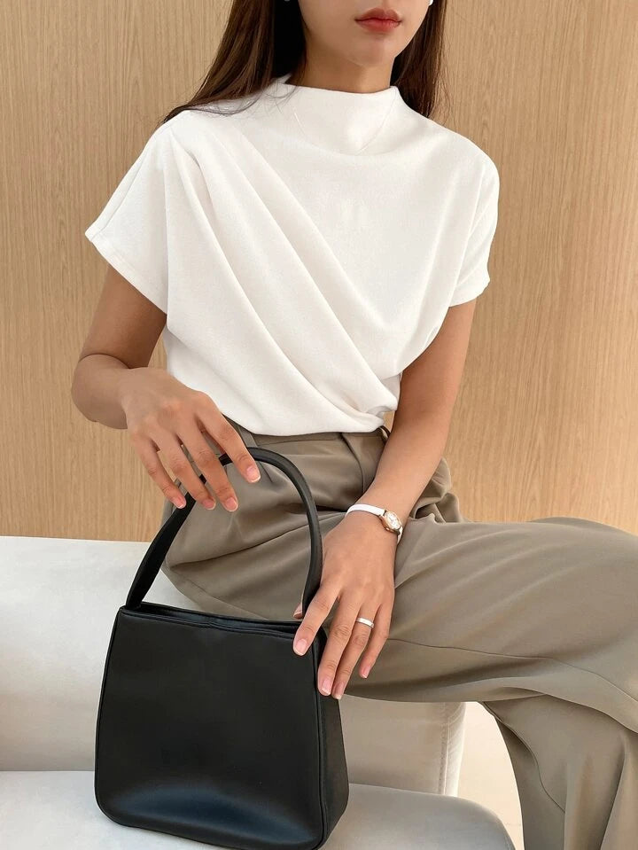 Casual Chic Solid Color Funnel Neck Blouse - LA FEMME WANDERER