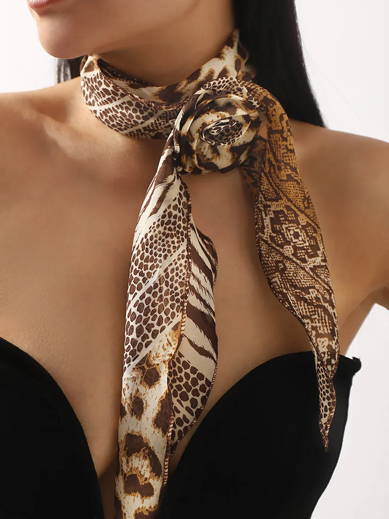 Animal Print Rose Chiffon Scarf