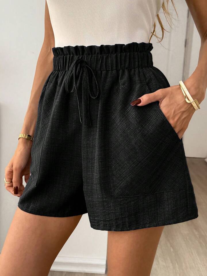 Lightweight Textured Shorts – Elastic High Waist Everyday Comfort