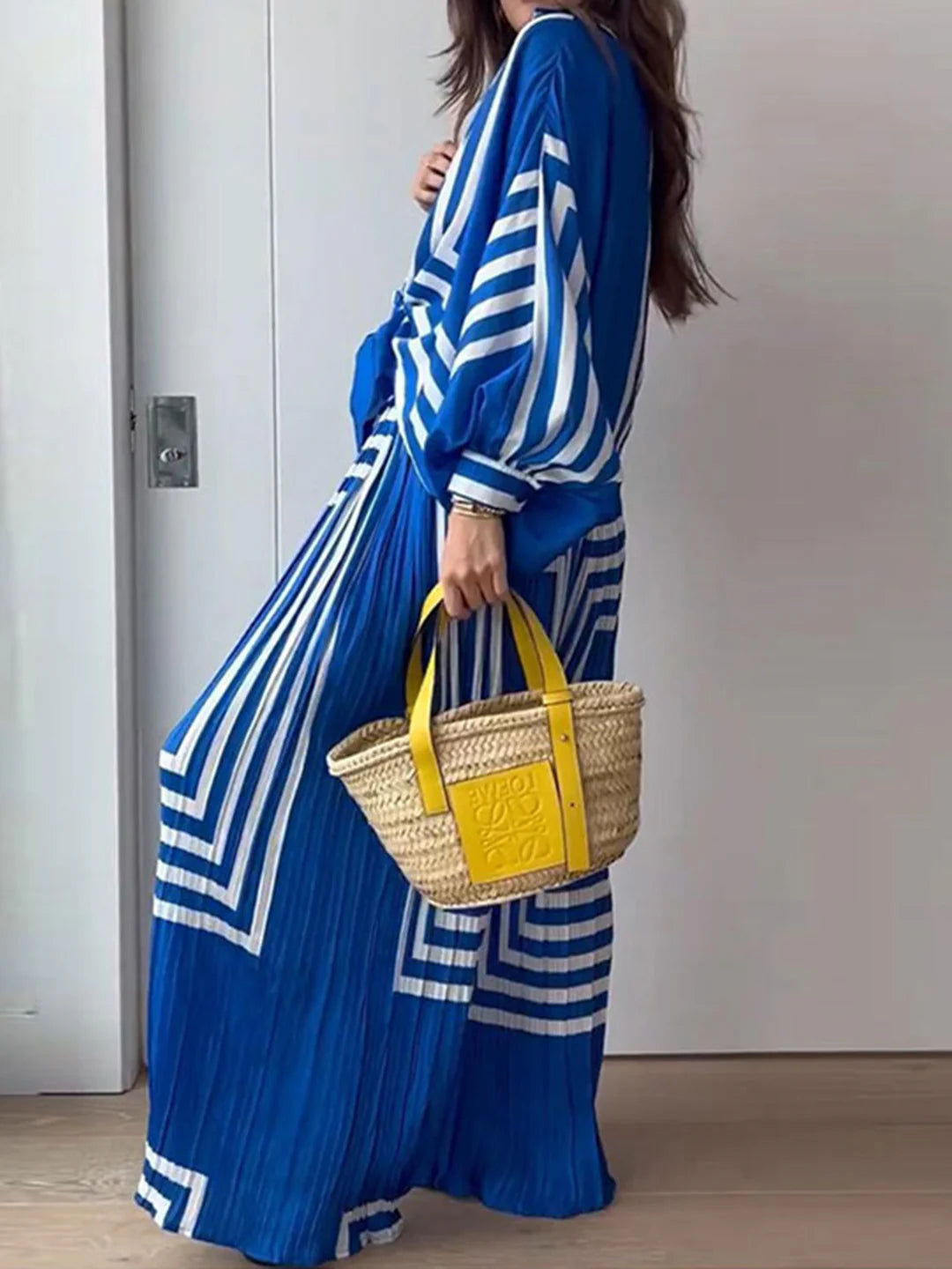 Long Sleeve Oversized Print Matching Set - LA FEMME WANDERER
