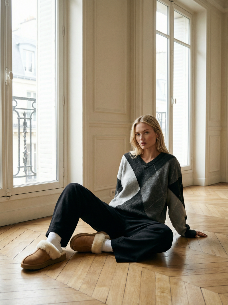 Sweter z dzianiny Diamond Grid Colorblock