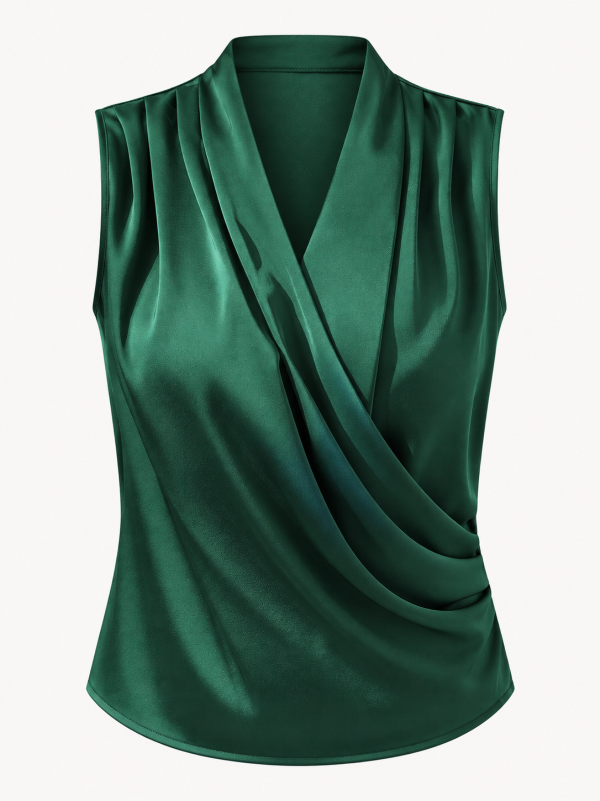 Satin Draped V-Neck Sleeveless Blouse