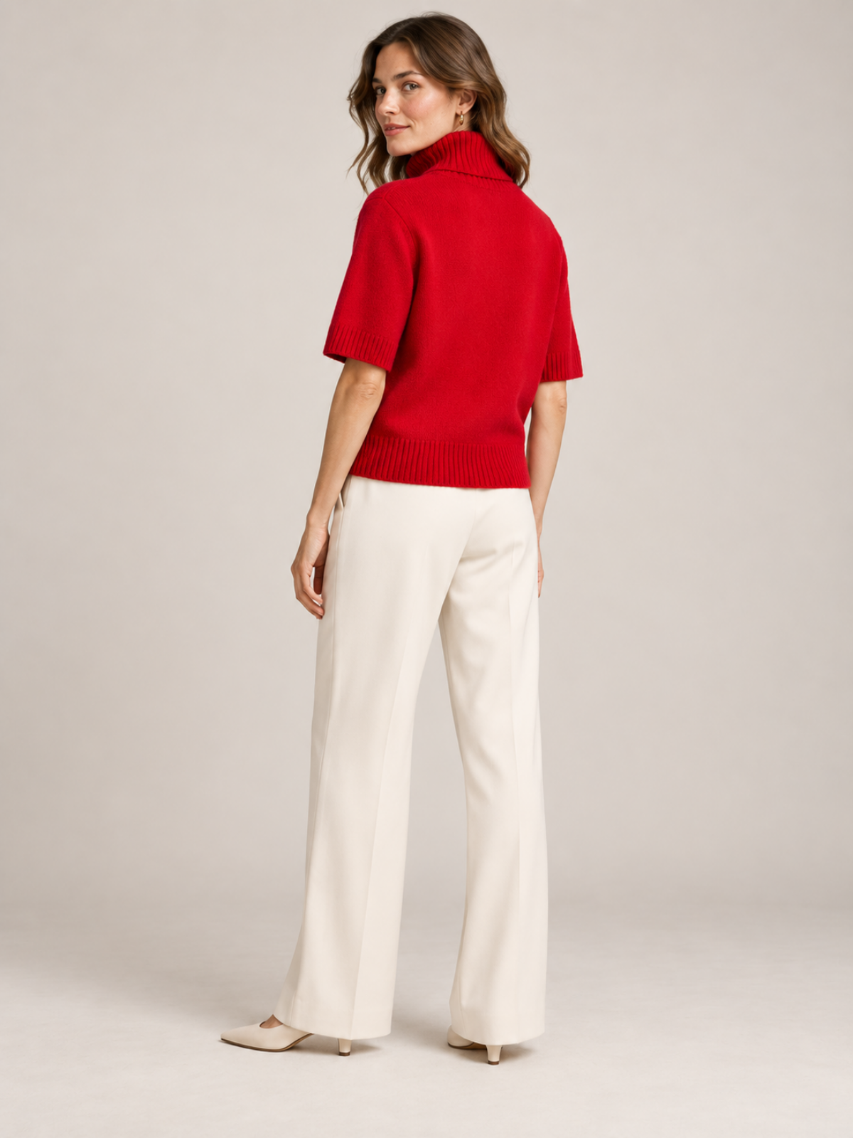 Short Sleeve Turtleneck Knit Sweater