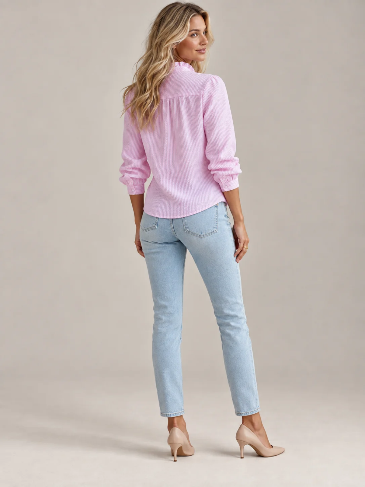 Ruffle Trim Button-Front Blouse