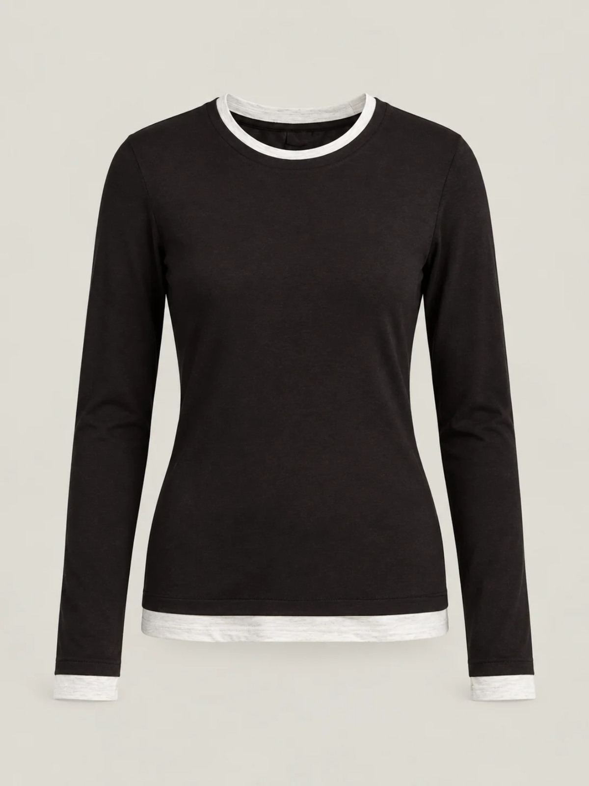 Layered Contrast Crew Neck Long Sleeve Top