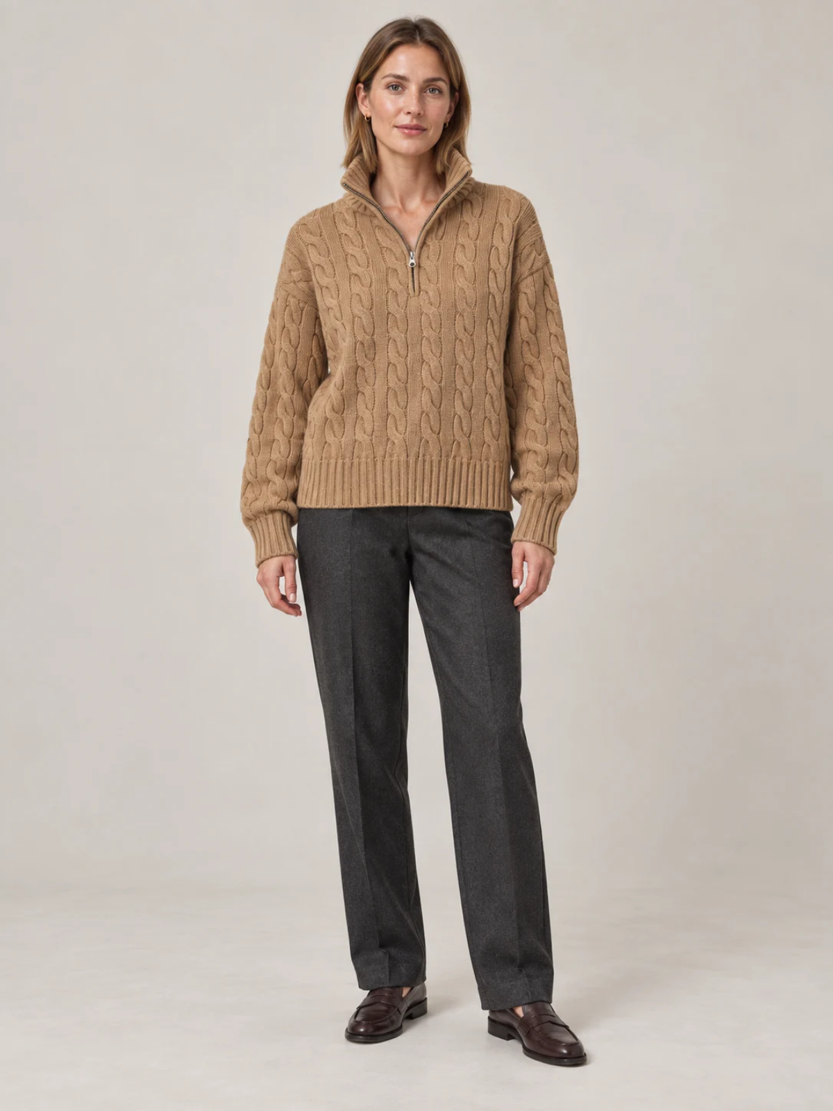 Women’s Cashmere & Wool Half-Zip Cable Knit Sweater