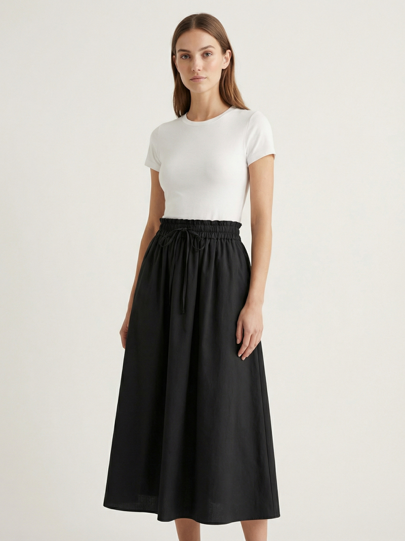 Drawstring Aline Flowy Office Maxi Skirt