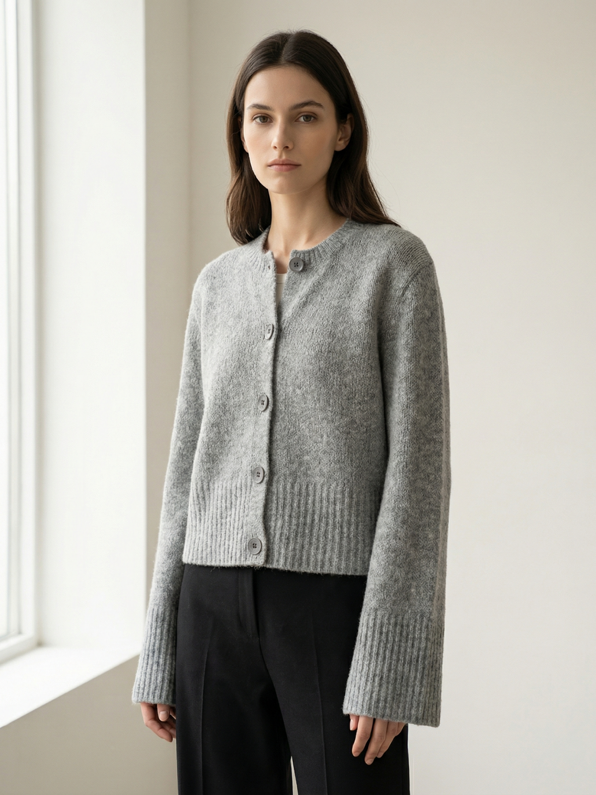 Autumn Knit Cardigan With O Neck Long Sleeve Single Breasted Solid Womens Sweater