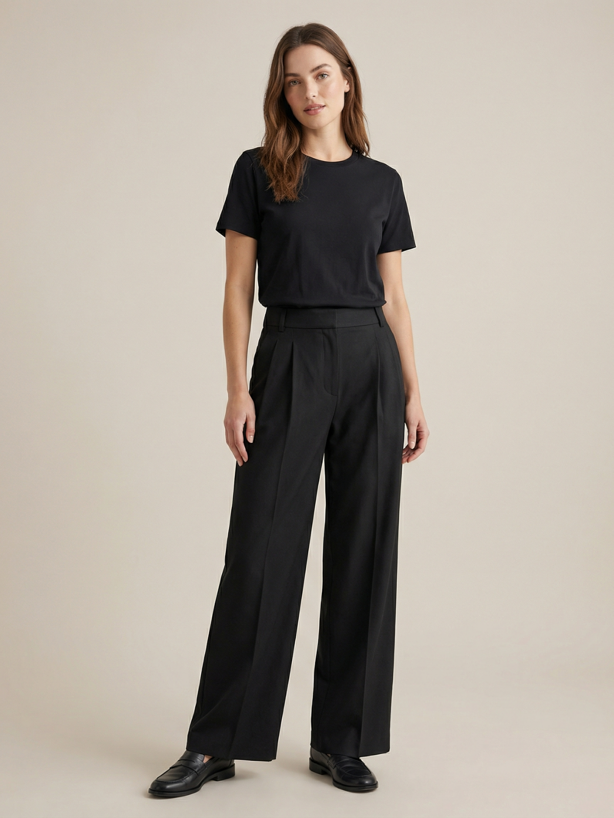 Double Pleat High Waist Wide Leg Trousers